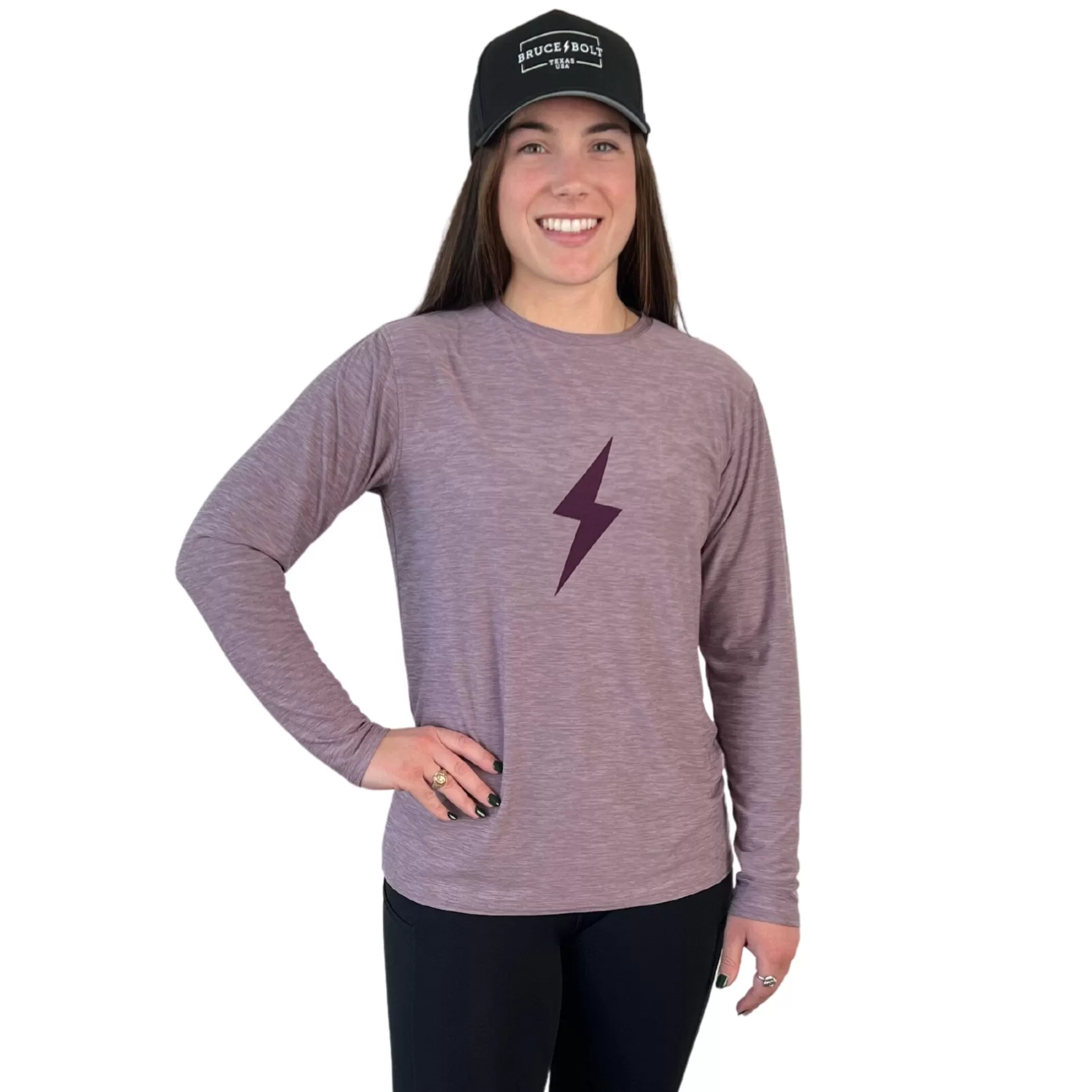 BRUCE BOLT Lifestyle | Women's Long Sleeve "Bolt" Supersoft Cranberry Tshirt