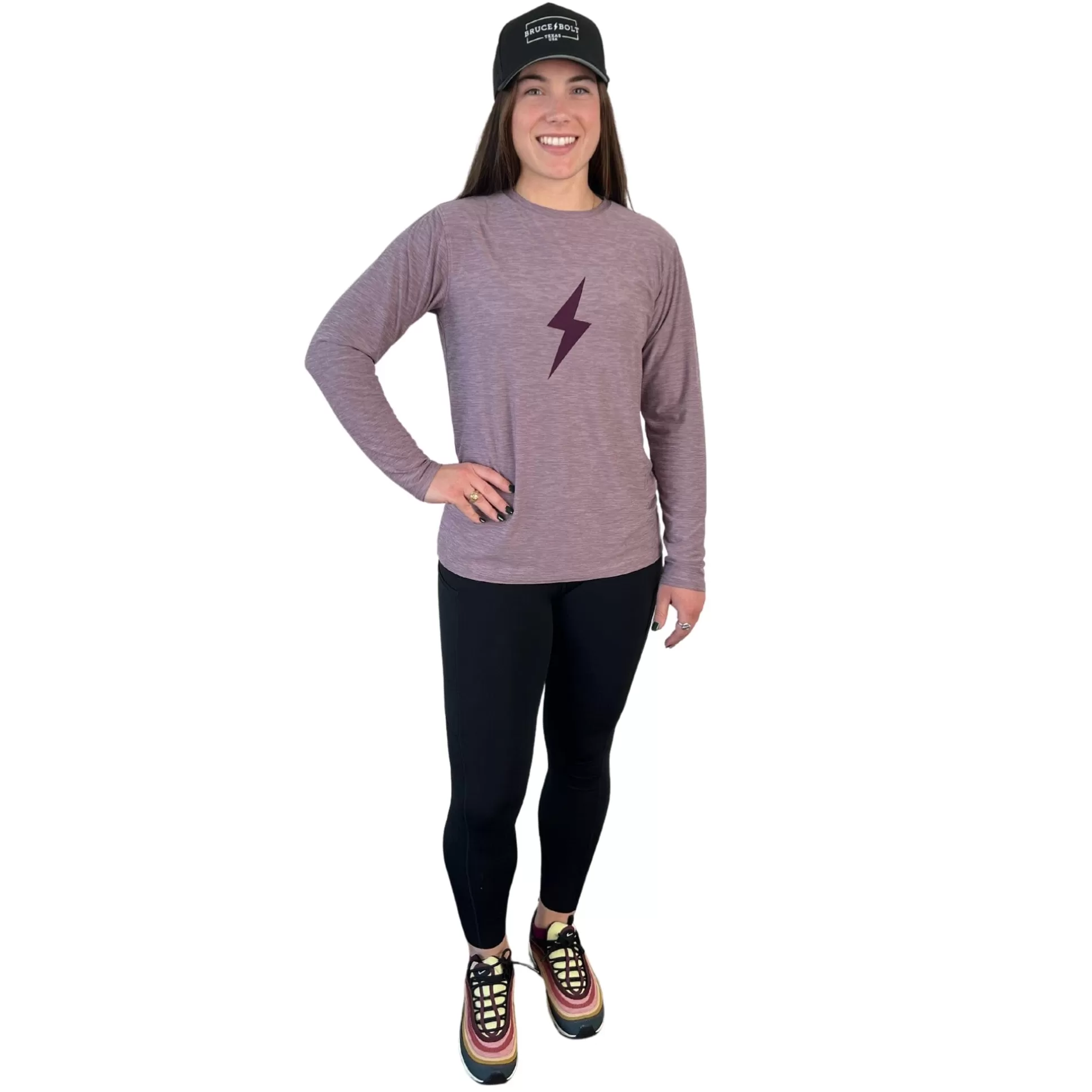 BRUCE BOLT Lifestyle | Women's Long Sleeve "Bolt" Supersoft Cranberry Tshirt